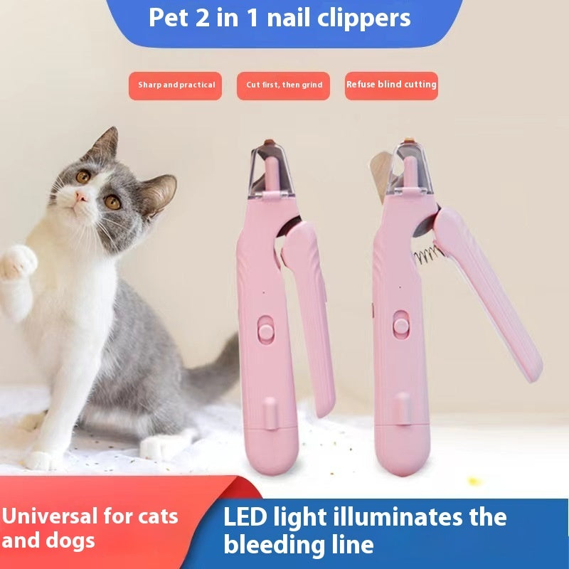 2 In 1 Pet Nail Clippers With Led Blood line Light