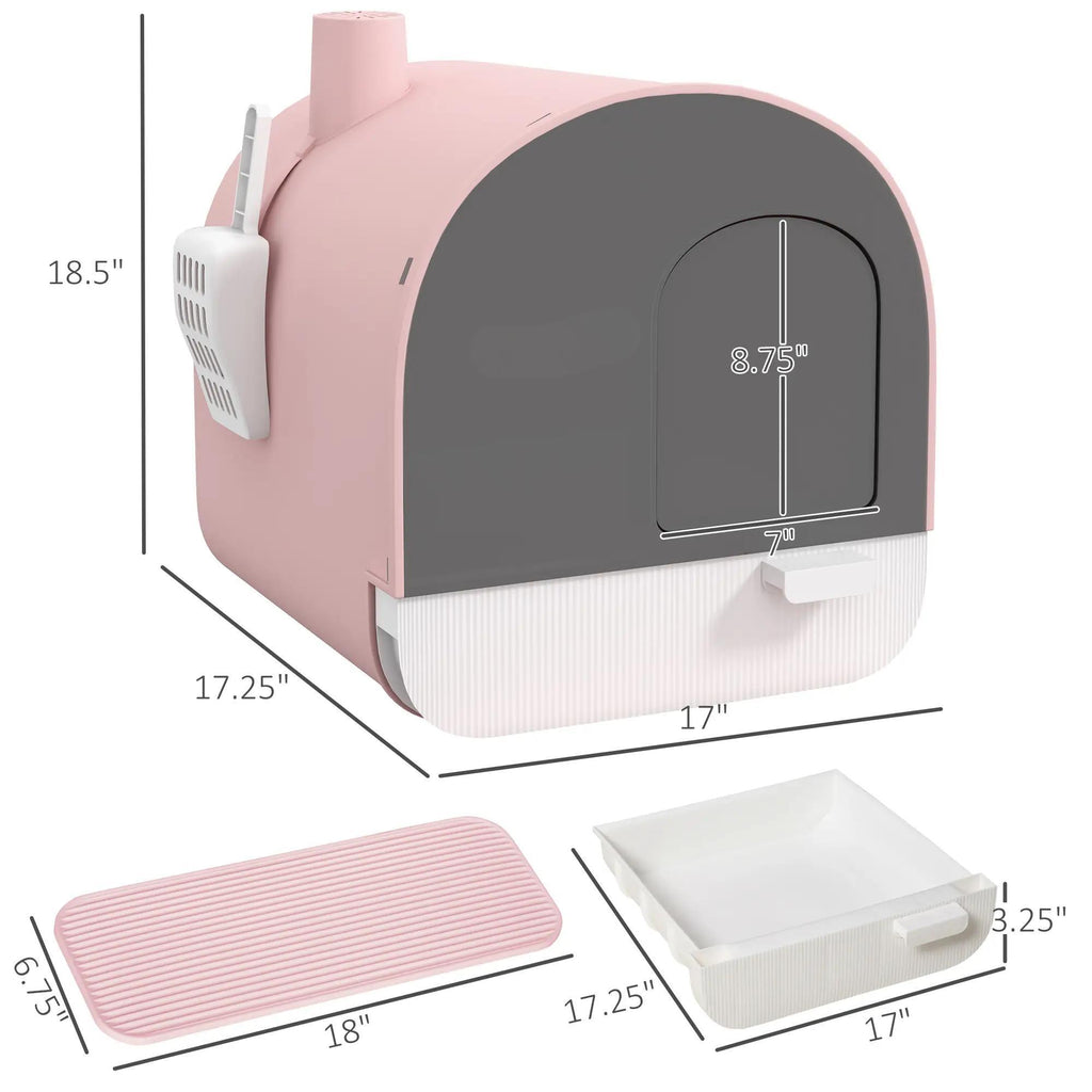 Pink Cat Litter Box With Scoop And Filter