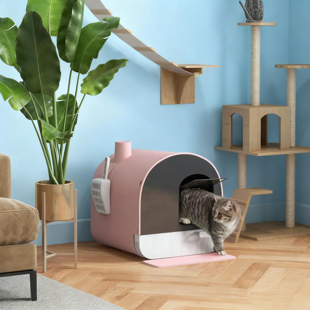 Pink Cat Litter Box With Scoop And Filter