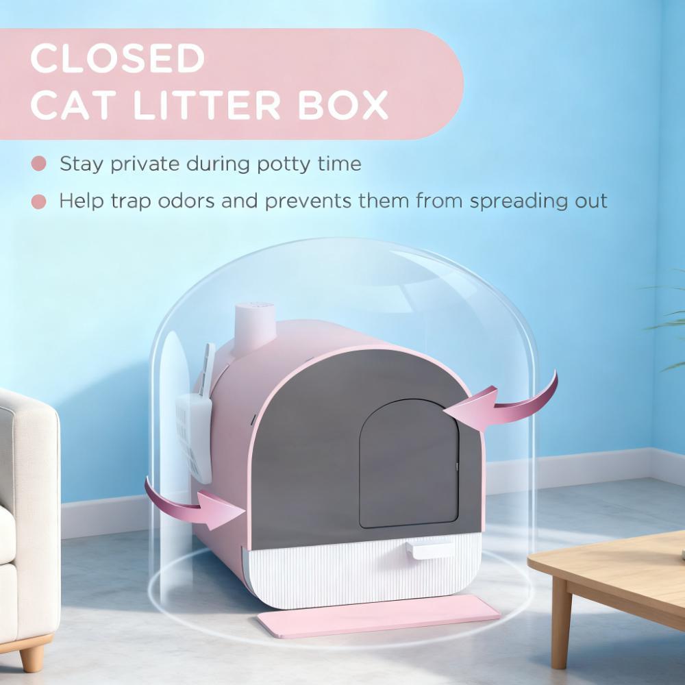 Pink Cat Litter Box With Scoop And Filter