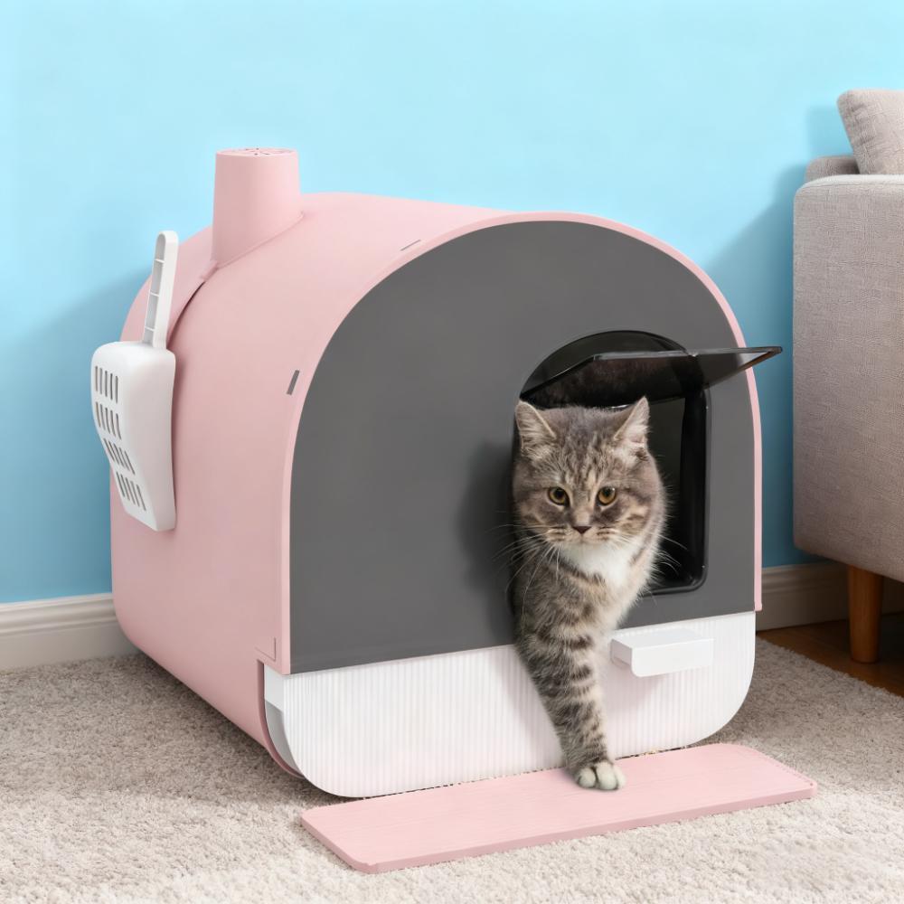 Pink Cat Litter Box With Scoop And Filter